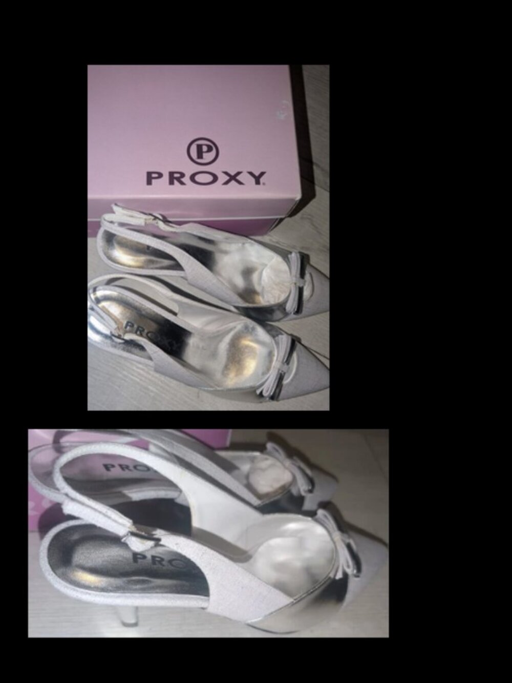 New Boxed PROXY Linen Metallic White Silver High Heels W/Bow Womens Shoes Sz 8.5